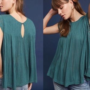 Anthropologie Smocked Swing Top - Teal